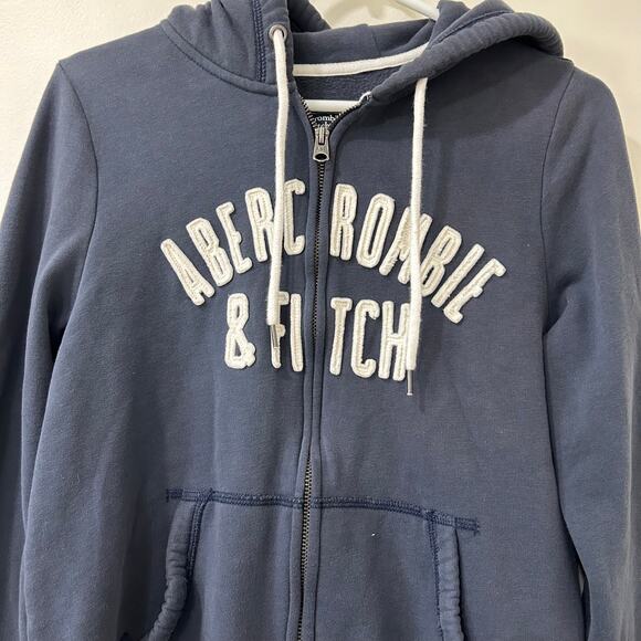 Abercrombie & Fitch Womens Sz Medium Blue Full Zip Hooded Sweatshirt Y2K Logo - Picture 2 of 5